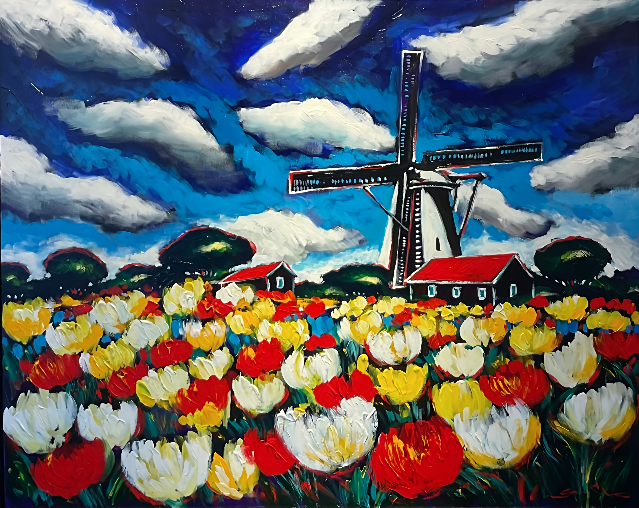 Tulip Fields and Windmill